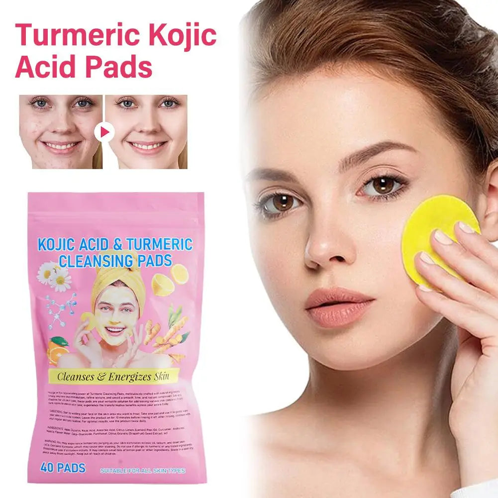 Turmeric & Kojic Acid Cleaning Pads – Brightening Exfoliating Skincare Pads | 40-Piece Radiance Boosting Facial & Body Pads