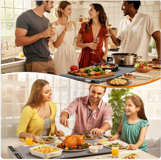 Flexible Food Warming Tray – Roll-Up Silicone Electric Food Warmer Mat with 7 Temperature Levels & Timer