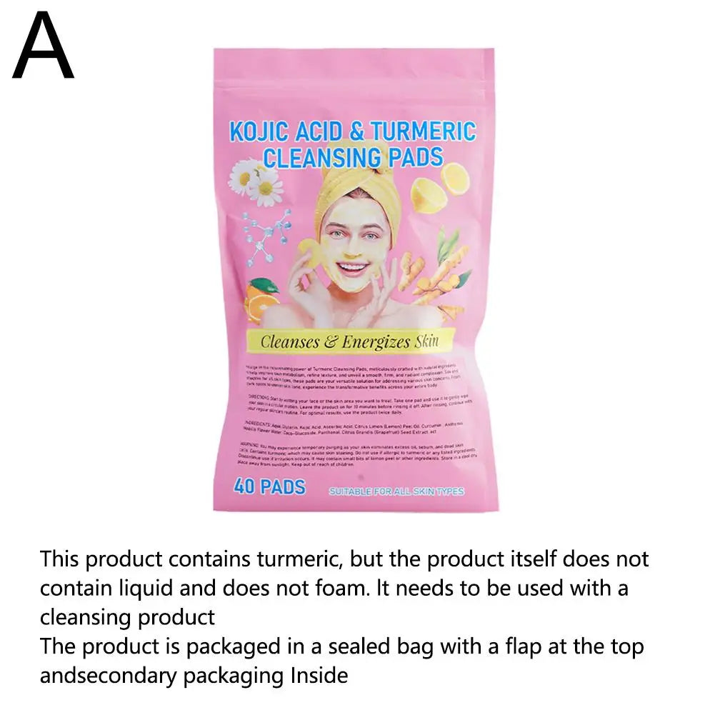 Turmeric & Kojic Acid Cleaning Pads – Brightening Exfoliating Skincare Pads | 40-Piece Radiance Boosting Facial & Body Pads